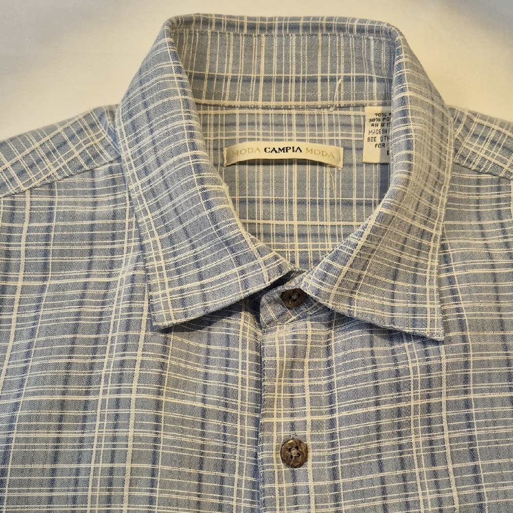 Moda Campia Moda Men's Casual Blue Checkered Short Sleeve Button Down Shirt